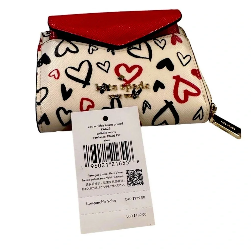 Kate Spade Staci Scribble Heart Boxed Wallet Card Set NWT!